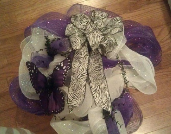 Butterfly Deco Mesh Wreath Purple and White